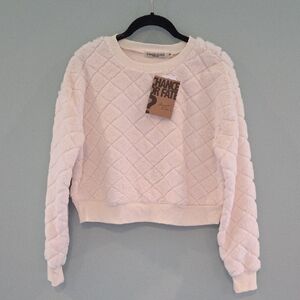 Chance or Fate Cream Crew Neck Fake Fur Sweatshirt with Quilted Texture